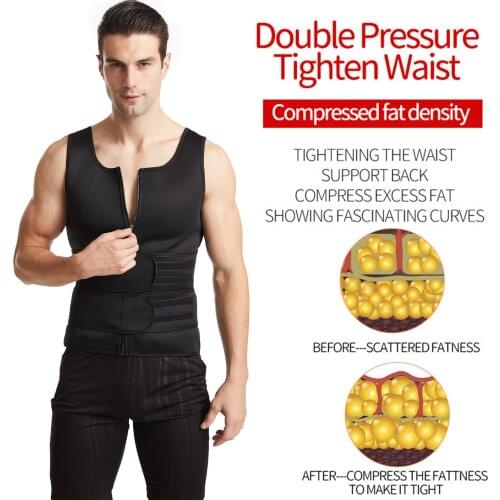 Men Sweat Sauna Vest Zippered Body Shaper Vest Corset Training Suit Chlorine Fiber Waist Trainer Vest For Fitness Slimming Vest