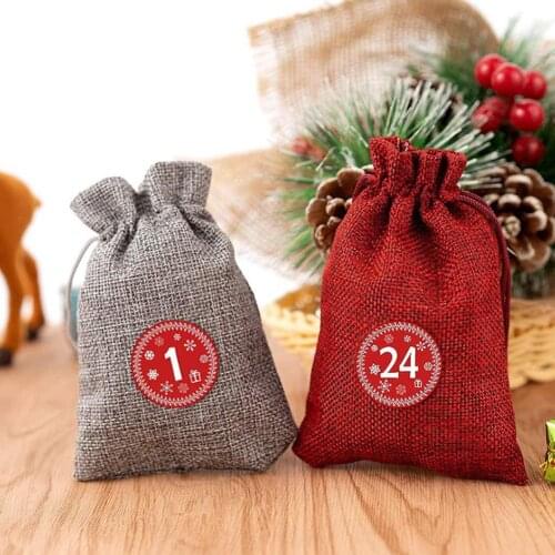 24Pcs Creative Adjustable Drawstring Pocket Christmas Candy Dessert Gift Storage Bag With Labels Clip Rope Stickers Kit Set