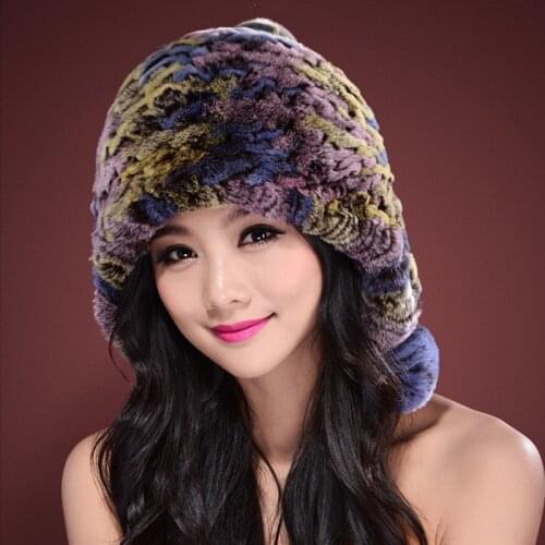 Women Fur Hat For Winter Natural Rex Rabbit Cap Russian Female Fur Headgear Brand New Fashion Warm Beanies Caps ear warm