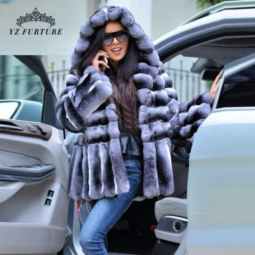 2021 Winter New Women Real Chinchilla Rex Rabbit Fur Coat Big Hood Thick Warm Overcoat Rabbit Fur Genuine Natural Outer Clothing