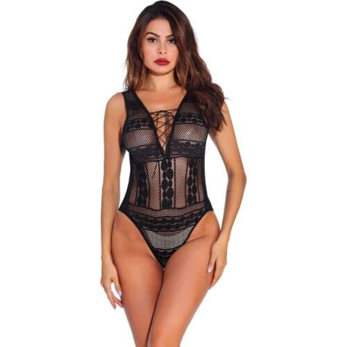Sexy Onesie V-neck Bodysuits Lingerie Nightiie Lace Jumpsuit Womens Sleepwear Babydoll Pajama Onesies for Adults Hot Erotic