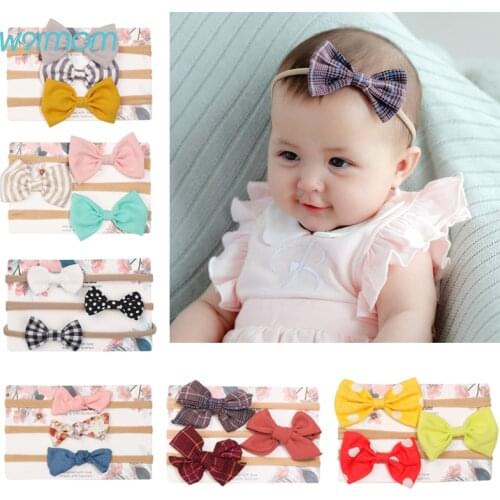 Warmom 3PCS/lot Bowknot Baby Girls Headband Infant Elastic Nylon Hair Band Bandeau Newborn Headwear Kids Hair Accessories Gifts