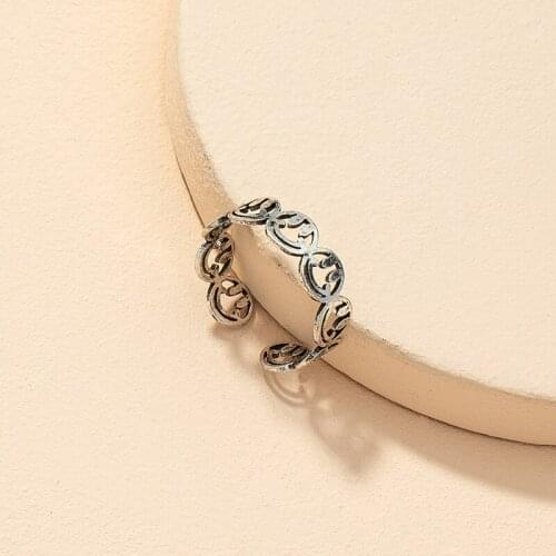 Vintage Ancient Silver Color Happy Smiling Face Open Rings for Women Punk Hip Hop Adjustable Ring Fashion Jewelry Best Gift