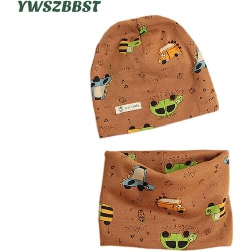 New Fashion Baby Cap Set Cartoon Cotton Baby Head Cover Spring Warm Neck Collar Kids Beanies Sets Autumn Children Hats Scarf