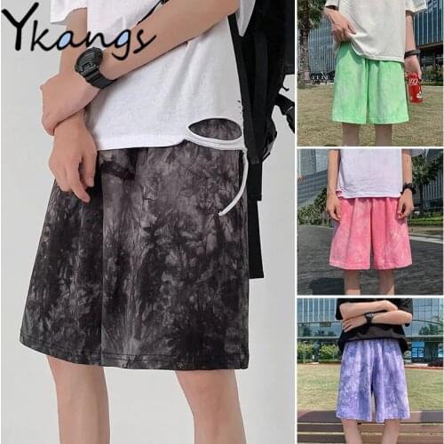 Pink Tie Dye High Waist Korean Style Clothes Ladies Shorts Home Loose Casual Baggy Streetwear Fashion Basic Biker Shorts Women