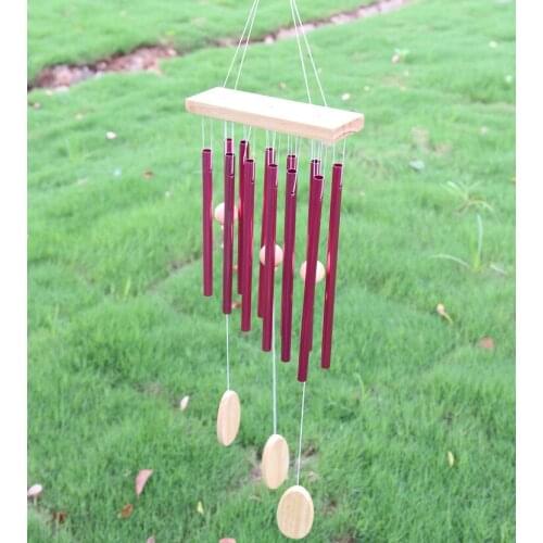 Antique New Large Size 12 Purple Red Alloy Metal Tubes Log Wood Wind Chime Door Yard Hanging Home Decor Wind Bells Gifts Sound