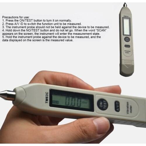 TM63C Pocket Pen Digital Vibrometer Bearing Vibration Motor Detection Velocity Acceleration Displacement