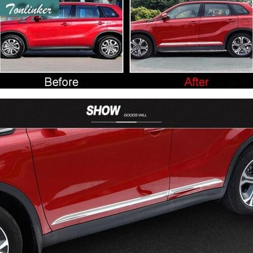 Tonlinker Car body door anti scuffing Cover Stickers for SUZUKI Vitara 2016-19 Car Styling 4 PCS Stainless steel covers stickers