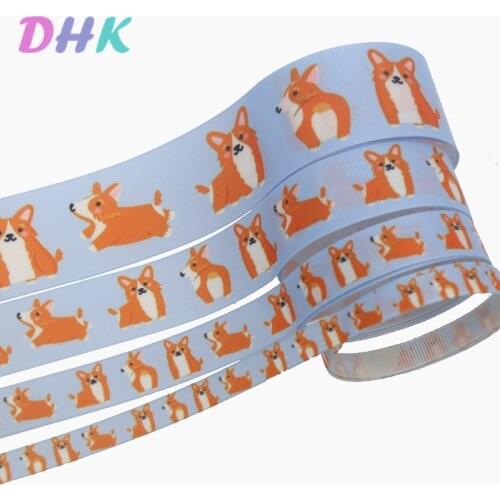 DHK 4 sizes options 5yards dog Printed Grosgrain Ribbon Accessory Hairbow Headwear Decoration DIY Wholesale E1853