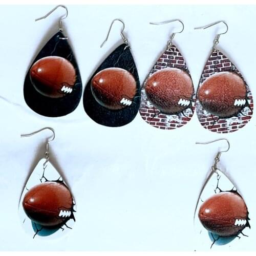 Stock Ins Trend New Earrings - 3D Football Print Faux Leather Teardrop Earrings 2021