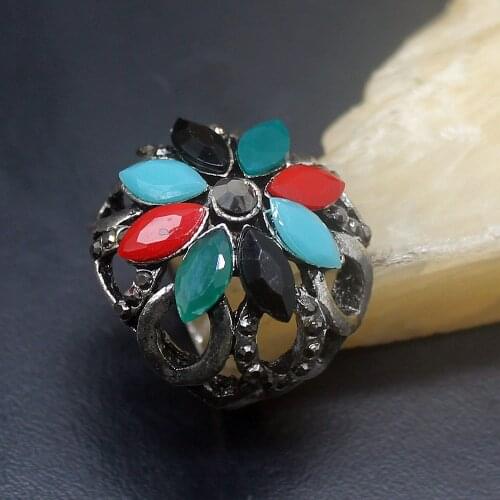 Vintage Jewelry Black Onyxx Agatee Silver Color Jewelry Fashion Band Ring For Women Size 5 HD791