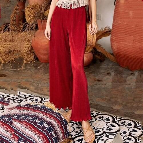 Women Summer Ice Silk Casual Soft Pants 2021 High Waist Solid Sashes Pleated Wide Leg Pants Female Long Trousers Plus Size M-7XL