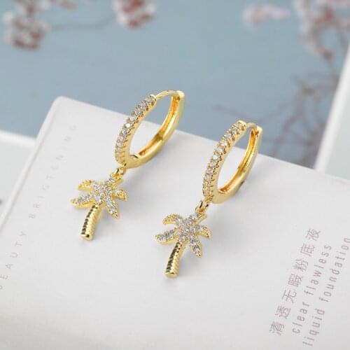 Fashion Cz Crystal Palm Tree Earrings pave crystal Palm Tree Hoop Earrings For Women Korean Jewellery