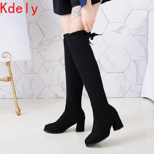 2020 Fashion Women Boots Spring Winter Over The Knee Heels Quality Suede Long Comfort Square Botines Mujer Thigh High Boots