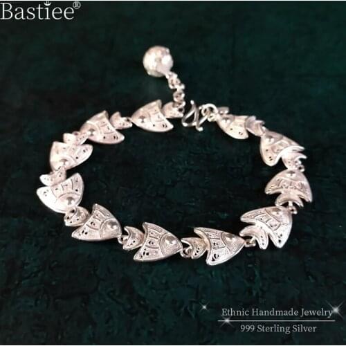 999 Sterling Silver Fish Bracelets For Women Luxury Jewelry Handmade Ethnic bracelet femme bransoletki damskie pulseira feminina