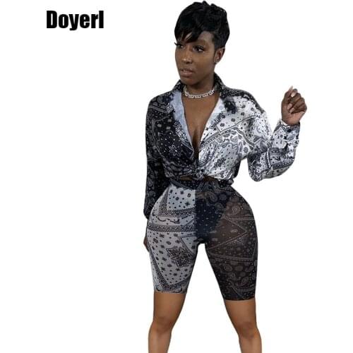 Bandana Print Two Peice Set for Women Matching Sets Crop Top Shirts Biker Shorts Sweat Suits Sexy 2 Piece Sets Womens Outfits