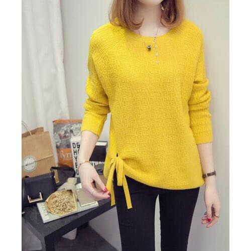 Solid Color Women Swesters Lace Up Bowknot Long Sleeve Knitted Pullover Sweater 2020 New Autumn Winter Female Tops Outerwear