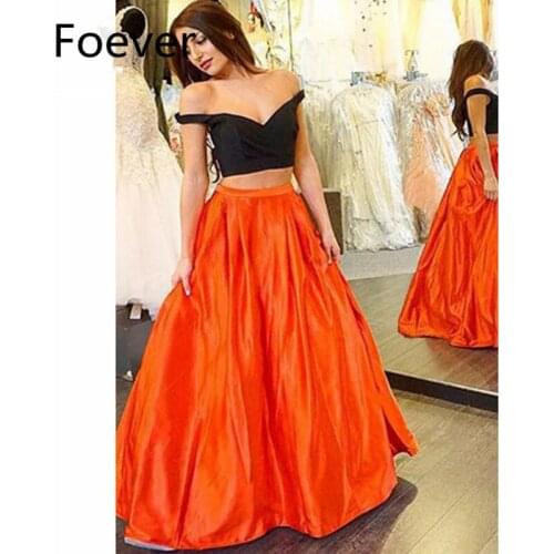 2019 Sexy Off Shoulder Prom Dresses for teens with Pockets Short Sleeves Two Pieces Gown Formal Evening Dress for women
