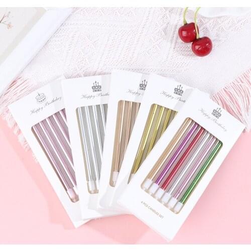6Pcs/Set Golden Long Pencil Cake Candle Safe Flames Kids Birthday Party Wedding Cake Home Decoration