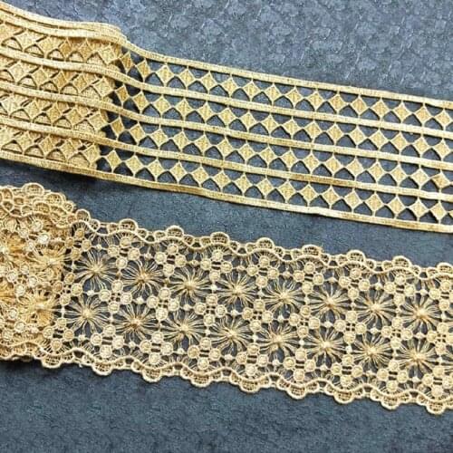 1 Yard Gold Embroidered Lace 3d Flower Guipure Lace Scalloped Appliqued Flower Embroidery Trims Dress Lace 8CM-29CM