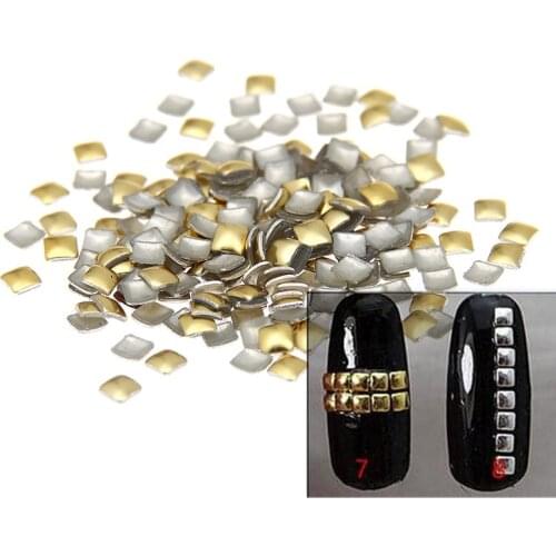2mm Gold/Silver Square Flatback Metal Nail Tips Metallic Studs Sticker Glue Backing Alloy Decal Diy Fashion Nails Art Decoration