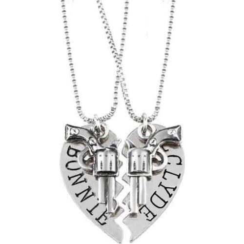 2018 hot BONNIE CLYDE Pendant Necklaces Guns two halves Heart Friendship Adventure Best Friends Forever Girl Keepsake Gift