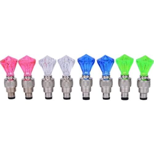 2pcs Diamond Shape Car Motor bike bicyle Tyre Valve Caps LED light bike tyre gas mouse lamps