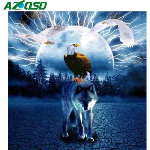 AZQSD Full Round Drill Diamond Painting Eagle Wolf Cross Stitch Handicraft Diamond Embroidery Animals Mosaic Home Decoration