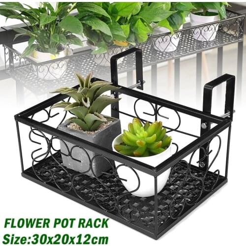 Balcony Metal Hanging Storage Shelf Home Wall Flower Pot Holder Bonsai Basket Railing Drain Rack
