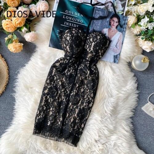 Goddess sexy hanging neck strapless super fairy lace tube top temperament slim lady dress summer 2020