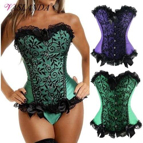 Bustiers & Corset Lace Up Boned Corset Top Floral Renaissance Overbust Bustier Steampunk Gothic Corselet Waist Trainer Shapewear