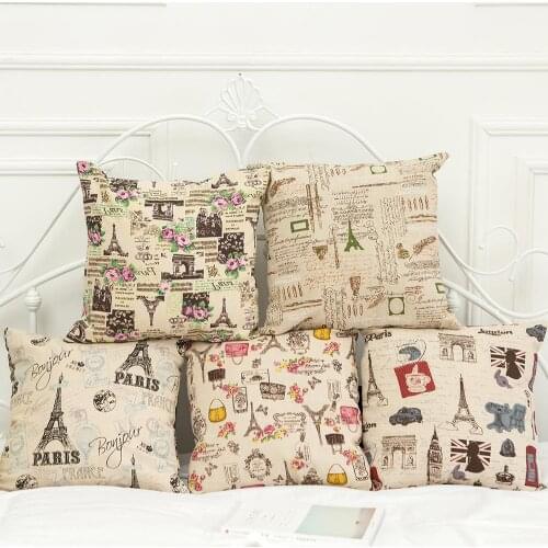 Two Side Print Casual Cushion Cover Cotton Linen Decorative Pillowcase Chair Seat Square45x45cm Pillow Cover Home Living Textile
