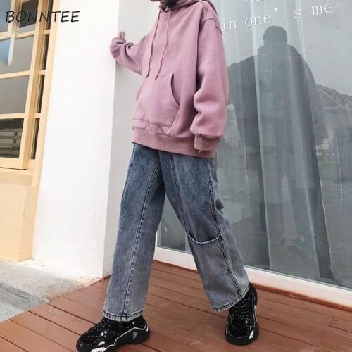 Jeans Women All-match Teens Chic Ulzzang Blue Baggy Wide Leg Streetwear Ladies Trousers Boyfriend Patchwork Ins Vintage Pockets