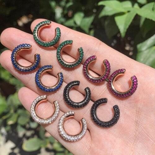 EYIKA Fashion Classic Rose Gold Color C Shape Ear Cuff Multicolor Crystal Zircon Clip Earirngs Women Jewelry Non Pierced Aretes