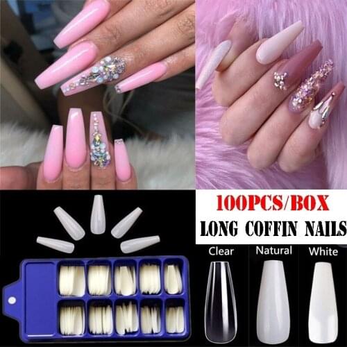 100Pcs/box Fake Nail Artificial Long Ballerina Natura All Cover Artificial Fake Nail Art