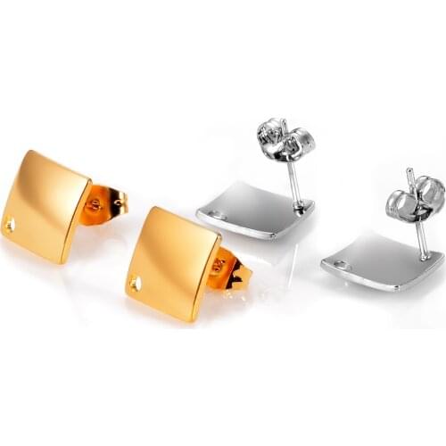 10Pcs/Lot Stainless Steel Curved Square Earring Stud Post Ear Base Connector Handmade Jewelry Making Hypoallergenic