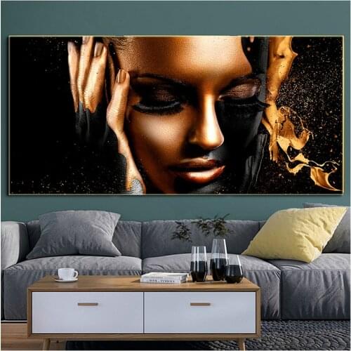 Black Gold Nude African Woman Oil Painting on Canvas Posters and Prints Scandinavian Wall Art Picture for Living Room Home Decor