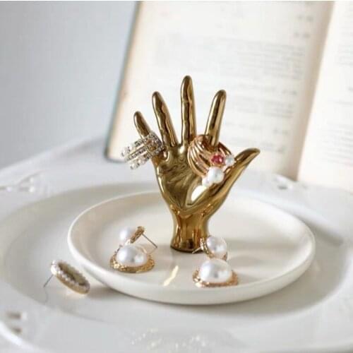 Ceramic Jewelry Tray Rack Storage Tray Three-Dimensional Golden Palm Cable Organizer Box Tandendoosje Boite Masque mask Holder