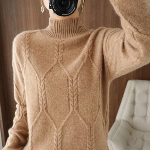 100% Pure Wool Sweater Women Pullover 2021 Winter New Turtleneck Thicken Warm Soft Knitted Pullover Female Solid Casual Jumper