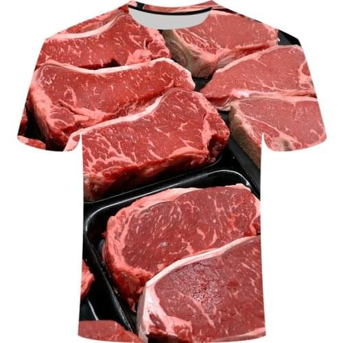 2021 mens and womens new summer 3D splash ink printed pork T-shirt beef black pepper steak, teenagers like casual short sleeve