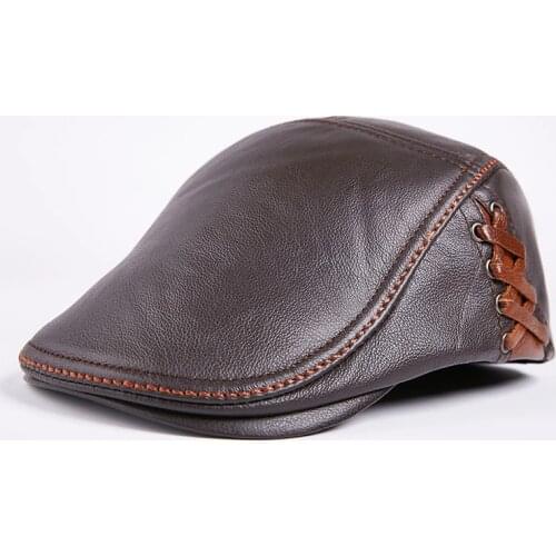 Mens Cowhide Cap Adult Genuine Leather Warm Hat Young Hat Middle-aged Leather Cap Single Hat Male Baseball Cap B-7874