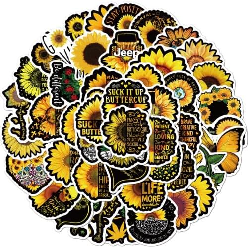 10/30/50pcs Motivational Phrases Sunflower Stickers Aesthetic Graffiti Decal Toy DIY Notebook Laptop Phone Scrapbook Car Sticker