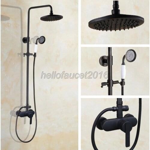Wall Mounted Black Oil Rubbed Bronze Rainfall Shower Bathroom Rain Shower Faucet Set W/ Ceramic Handheld Shower Mixer Tap lhg158