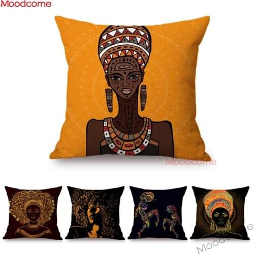 Ethnic African Woman Black Abstract Dancing Black Africa Woman Cotton Linen Sofa Cushion Cover Case Home Decoration Pillow Case