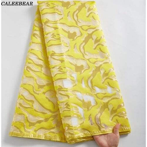 2021 Latest Yellow African Jacquard Lace Fabric French Tulle Brocade Lace Embroidery Nigerian Lace Fabric For Party Dress S2475