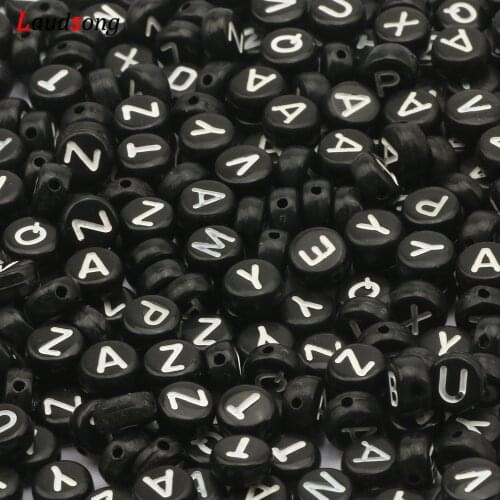Wholesale Black Mixed Letter Acrylic Beads Round Flat Alphabet Loose Beads For Jewelry Making Handmade Diy Bracelet Necklace