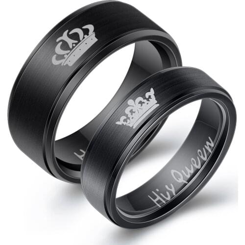 HNSP Stainless Steel Crown Signet Black Couple Ring For Men Women Engagement Wedding Jewelry Gift Wholesale