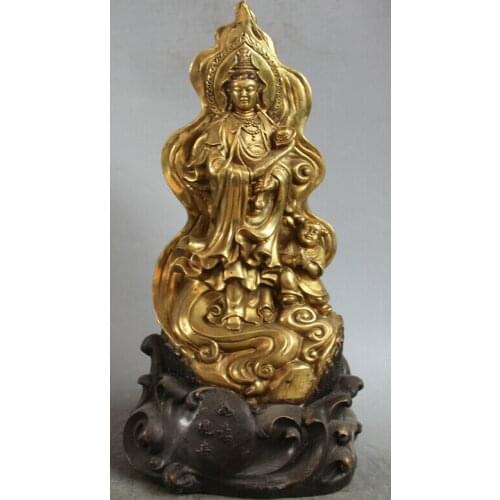 Song voge gem S2145 16 Chinese Buddhism Bronze Gild Kwan-yin Guan Yin Boddhisattva Goddess Statue