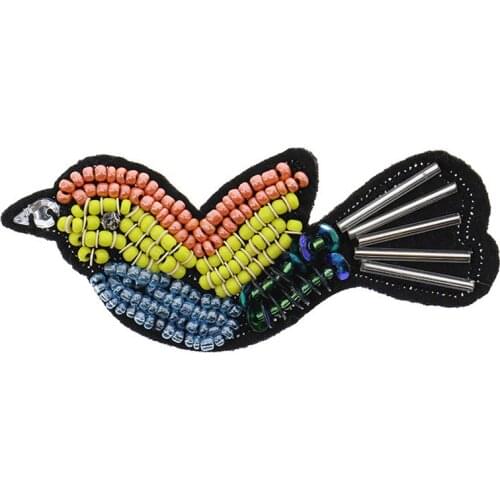 Colorful Handmade Beaded Flying Bird Brooch Patch for Clothes Sewing on Beading Applique for Jackets Jeans Bags Shoes DIY Patch