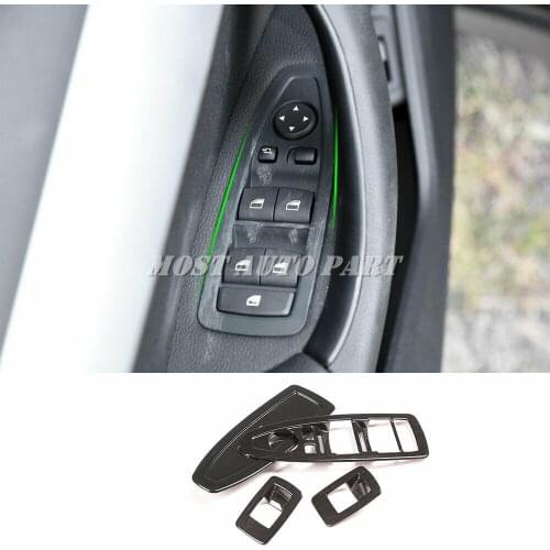 Silver ABS Carbon Fiber Look Black Ash Wood Grain Interior Window Lift Switch Button Frame Trim For BMW X1 F48 2016-2019 4pc LHD